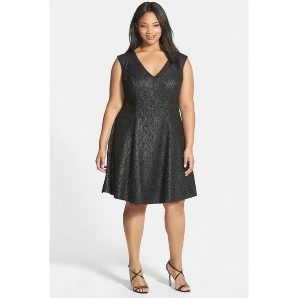 Abs Lace Front Fit & Flare Dress Black Size 14 Nwot